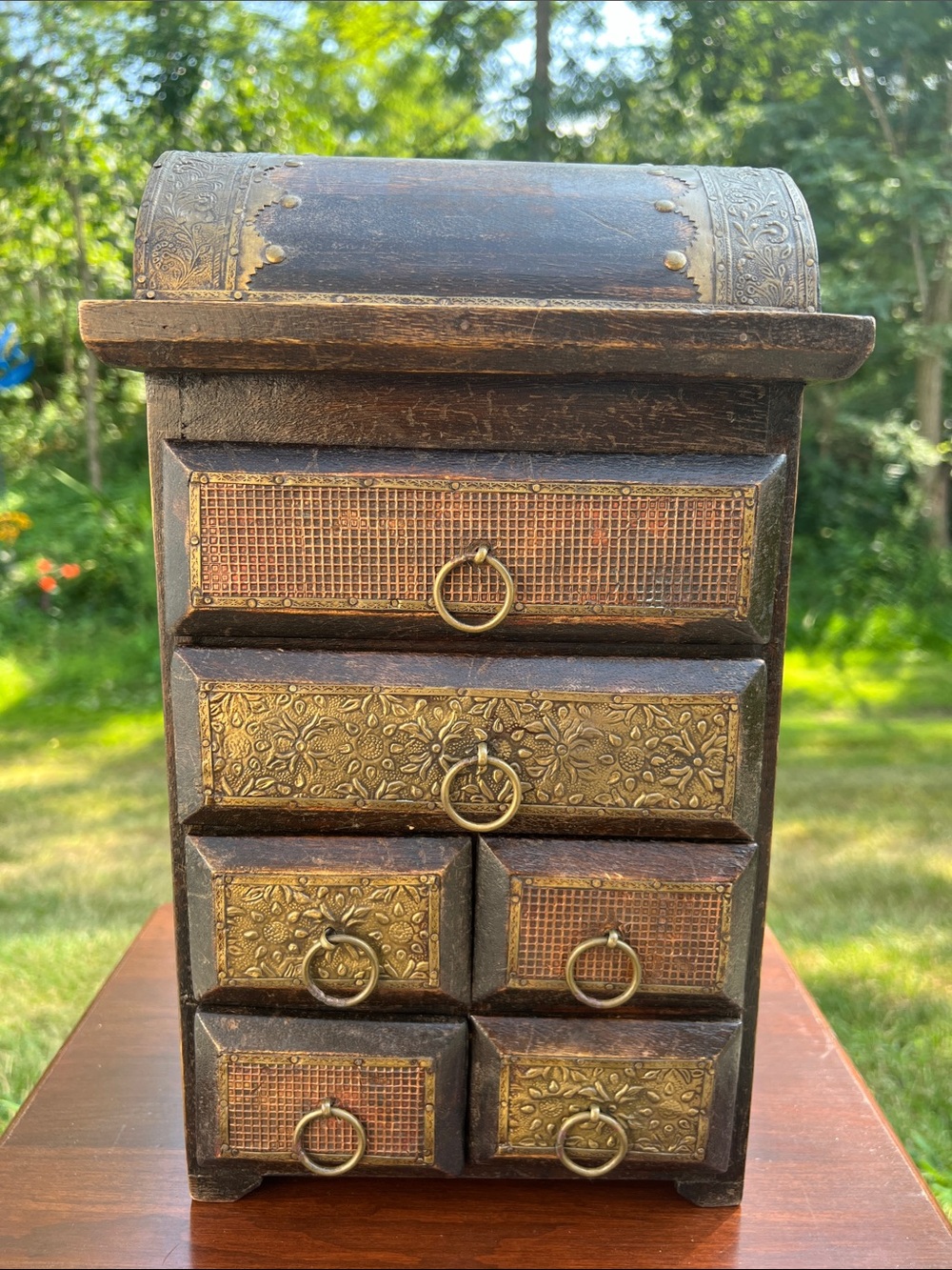 Vintage Rustic Moroccan Bohemian Treasure Chest of Drawers Tabletop Cabinet
